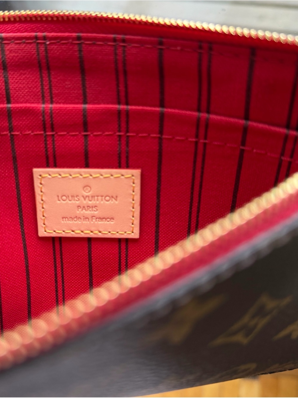 Louis Vuitton Monogram Canvas Pouch with Red Striped Interior